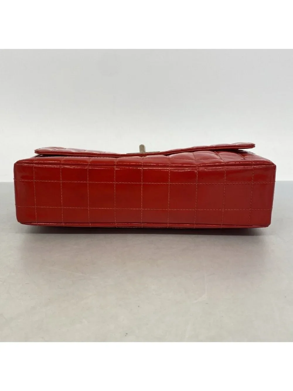 Chanel Shoulder Bag 2.55 Choco Bar Patent Leather Red Silver